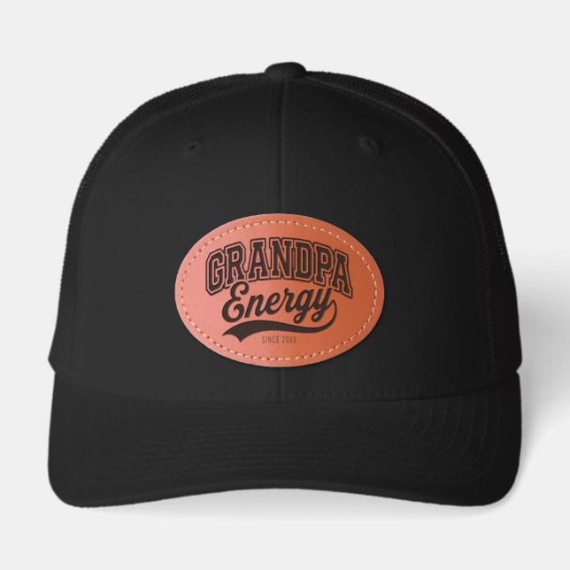 Grandpa Energy Black Vintage Leather Patch Hat (Front)