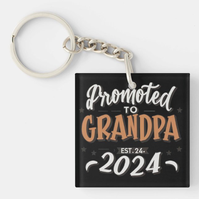 grandpa est 2024, Promoted To Grandpa Est. 2024  Keychain (Front)