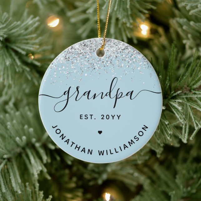 Grandpa Est Glitter Confetti Custom Grandpa Gifts Ceramic Ornament (Tree)