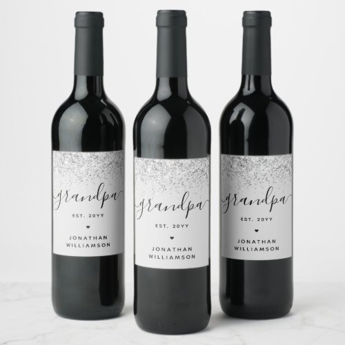 Grandpa Est Glitter Confetti Custom Grandpa Gifts Wine Label