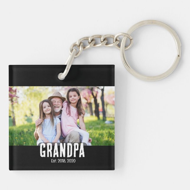 Grandpa Est. White script photo Keychain (Back)