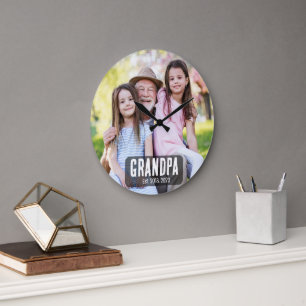 Grandpa Est. White script photo Large Clock