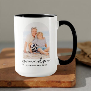 Grandpa Established 20XX Modern Simple Photo Mug