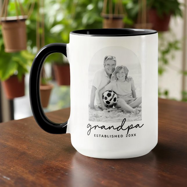 Grandpa Established 20XX Modern Simple Photo Mug (Creator Uploaded)