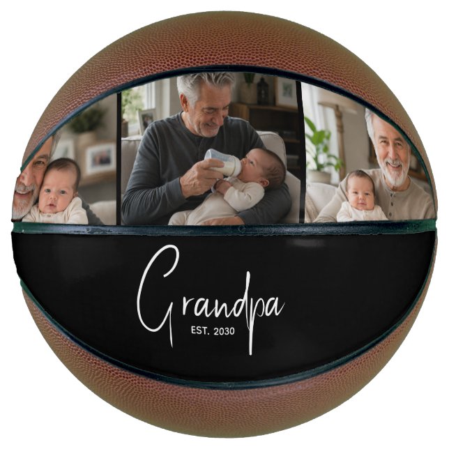 Grandpa Established 3 Photo Black Basketball (Front)