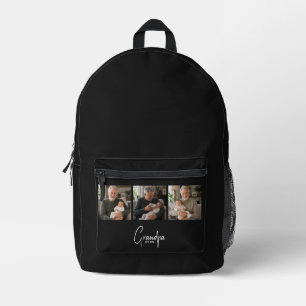 Grandpa Established Black 3 Photo Gift Printed Backpack