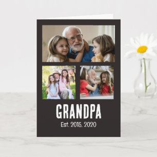 Grandpa established black grunge script 3 photo card