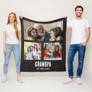 Grandpa established black grunge script 3 photo fleece blanket