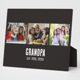 Grandpa established black grunge script 3 photo plaque