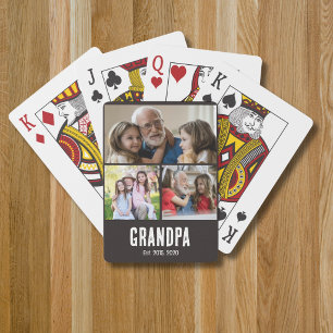 Grandpa established black grunge script 3 photo poker cards