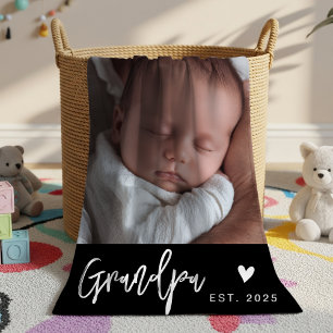 Grandpa Established Black Modern Script Photo Fleece Blanket