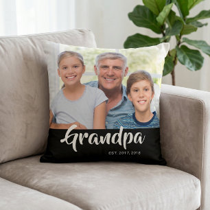 Grandpa Established Black Modern Script Photo Throw Pillow