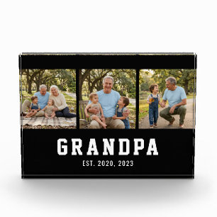 Grandpa Established Bold Modern Black 3 Photo Acrylic Award
