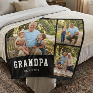 Grandpa Established Bold Modern Black 3 Photo Fleece Blanket