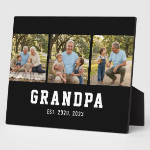 Grandpa Established Bold Modern Black 3 Photo Plaque