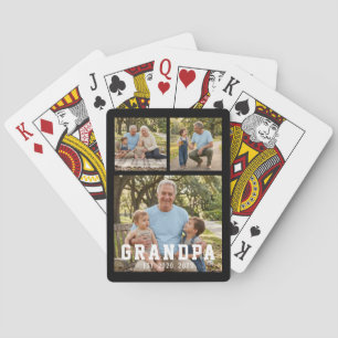 Grandpa Established Bold Modern Black 3 Photo Poker Cards