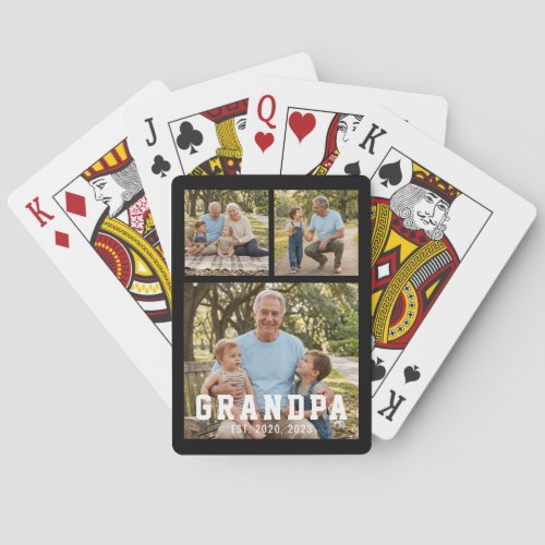 Grandpa Established Bold Modern Black 3 Photo Poker Cards
