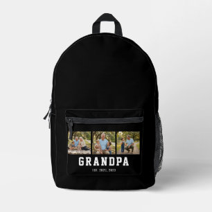 Grandpa Established Bold Modern Black 3 Photo Printed Backpack