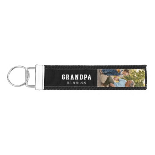 Grandpa Established Bold Modern Black 3 Photo Wrist Keychain