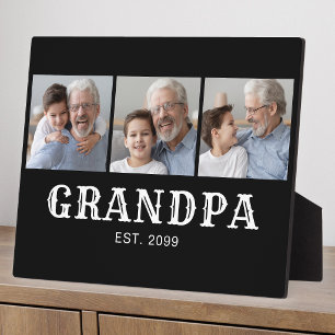 Grandpa Established Bold Typography Black 3 Photo Plaque