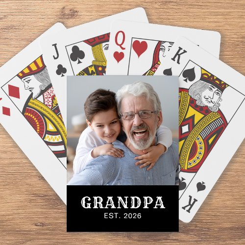 Grandpa Established Bold Typography Black Photo Poker Cards