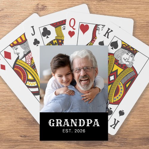 Grandpa Established Bold Typography Black Photo Poker Cards