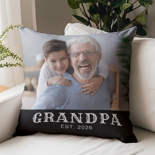 Grandpa Established Bold Typography Photo Throw Pillow