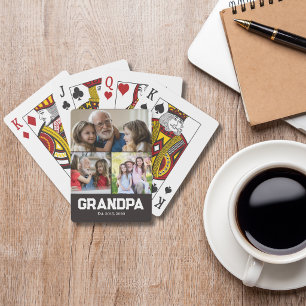 Grandpa established bold white script 3 photo poker cards