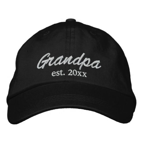 Grandpa Established date white black custom script Embroidered Baseball Cap