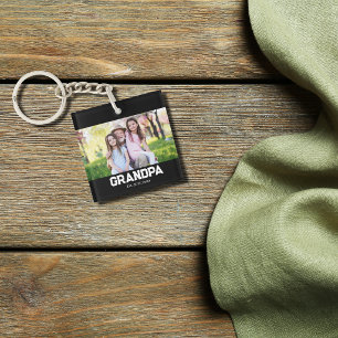 Grandpa Established est. White script photo Keychain