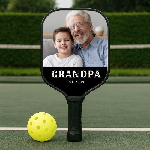 Grandpa Established Fun Typography Photo Pickleball Paddle