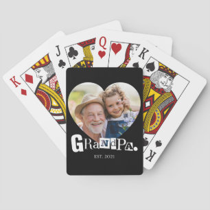 Grandpa Established Grandad Heart Photo Gift Poker Cards