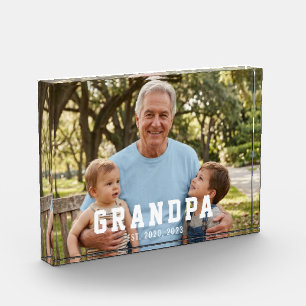 Grandpa Established Modern Bold White Photo Acrylic Award