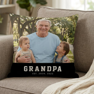 Grandpa Established Modern Bold White Photo Throw Pillow