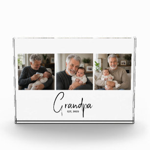 Grandpa Established Modern Script 3 Photo Acrylic Award