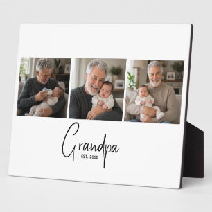 Grandpa Established Modern Script 3 Photo Plaque