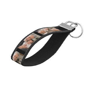 Grandpa Established Modern Script 3 Photo Wrist Keychain