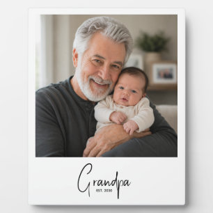 Grandpa Established Modern Script Photo Plaque