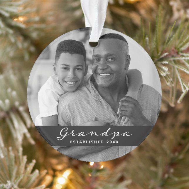 Grandpa Established | Photo and Heart Charcoal Ornament (Tree)