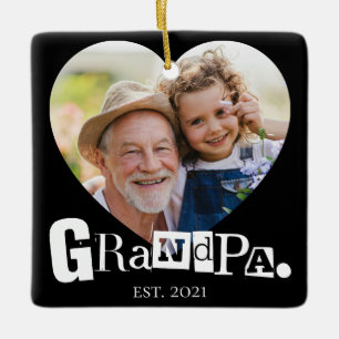 Grandpa Established Photo Gift For Grandfather Ceramic Ornament