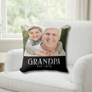 Grandpa Established Photo Gift Throw Pillow