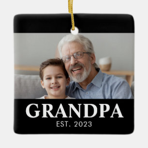 Grandpa Established Photo Grandparents Christmas Ceramic Ornament