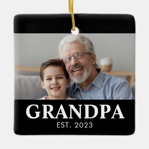 Grandpa Established Photo Grandparents Christmas Ceramic Ornament