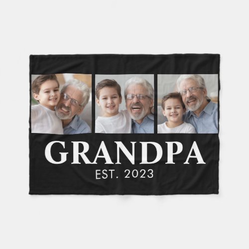 Grandpa Established Photo Grandparents Day Fleece Blanket