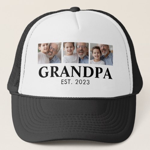 Grandpa Established Photo Grandparents Day Trucker Hat