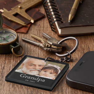 Grandpa Established Photo White Bold Minimal Text Keychain