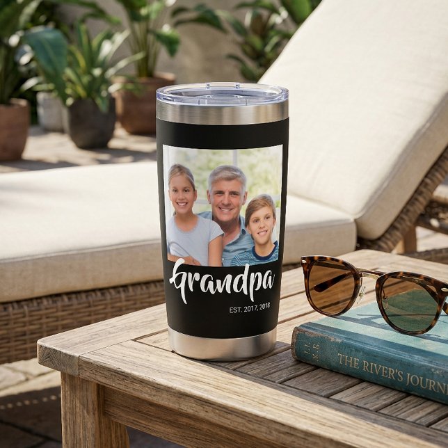 Grandpa Established Script Black 2 Photo Insulated Tumbler (Grandpa Established Script Black 2 Photo Insulated Tumbler)