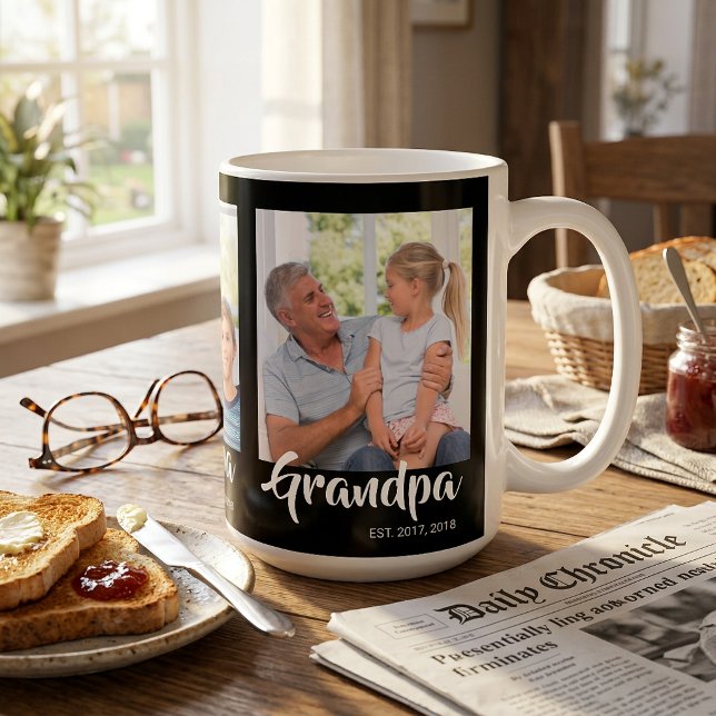 Grandpa Established Script Black 3 Photo Coffee Mug (Grandpa Established Script Black 3 Photo Coffee Mug)