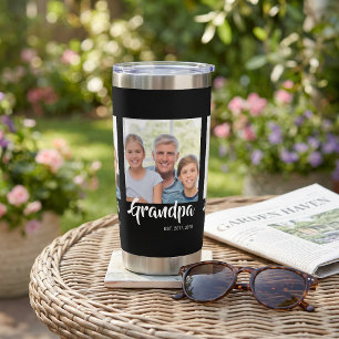 Grandpa Established Script Black 3 Photo Insulated Tumbler