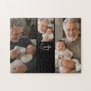 Grandpa Established Script Black 3 Photo  Jigsaw Puzzle